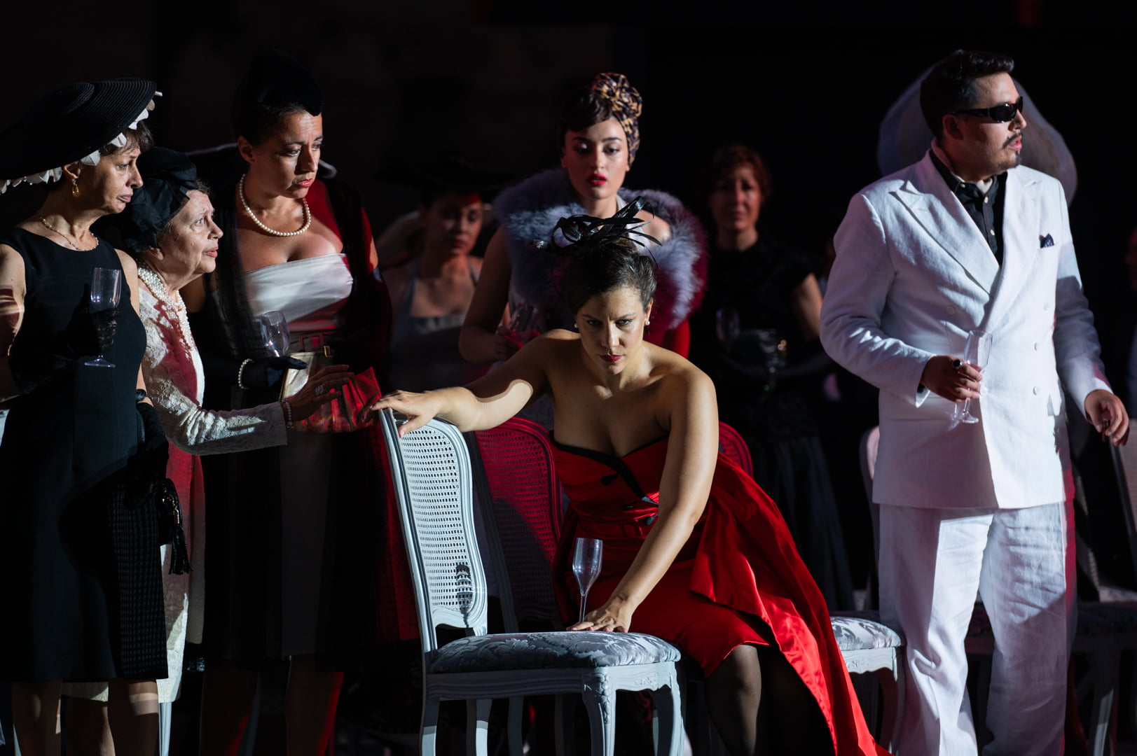 La traviata_Francesca Dotto (Violetta), Ekaterine Buochidze (Flora), Arturo Espinosa (Barone Douphol)_ph Fabrizio Sansoni-Opera di Roma 2023_4845 La Traviata - Teatro dell’Opera di Roma (italian)